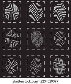 9 different types of fingerprints in vector format. Vector touch id icons