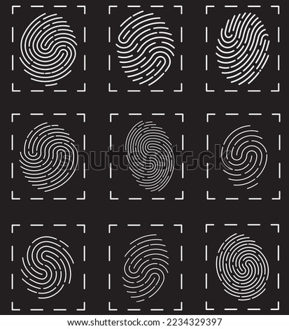 9 different types of fingerprints in vector format. Vector touch id icons