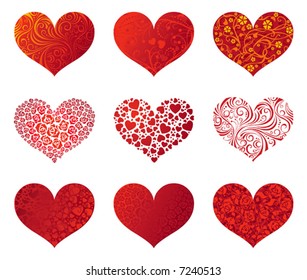 9 different types of hearts, vector illustration