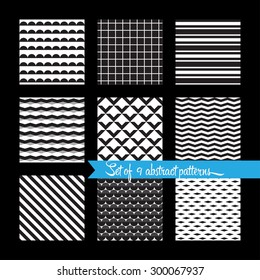 9 different vector seamless patterns. Endless texture can be used for wallpaper, pattern fills, web page background,surface textures. Set of monochrome geometric.