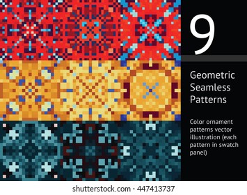 9 different vector seamless patterns. Endless texture can be used for pattern fills, web page background, surface textures, package design, cloth design, printing.