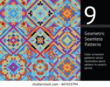 9 different vector seamless patterns. Endless texture can be used for pattern fills, web page background, surface textures, package design, cloth design, printing.