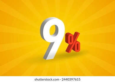 9% Rabatt 3D Text für Verkauf und Promotion.