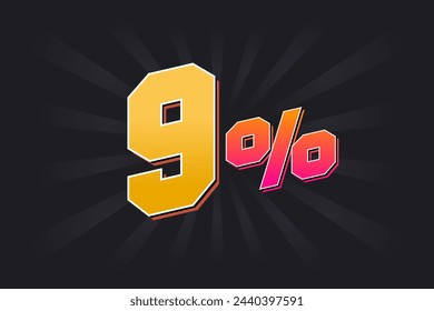 Banner de descuento del 9% con fondo oscuro y texto amarillo. 9 por ciento de diseño promocional de ventas.