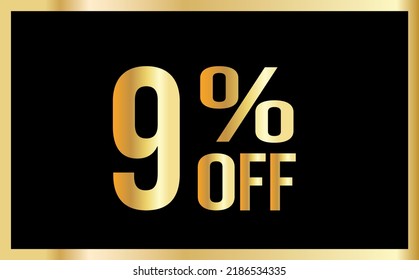 9% discount. Golden numbers with black background. Banner for shopping, print, web, sale illustration
