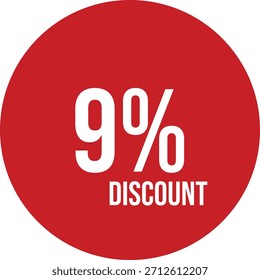 9% Rabatt Symbol Vektor roter Kreis mit weißem Text