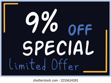 9% Discount Limited Special Offer vector art illustration in purple background color and fantastic font with attractive color combination