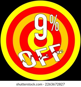 9% discount off, target in red and yellow on a black background.