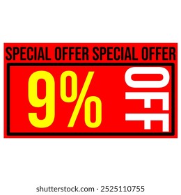 etiqueta de desconto de 9%, vermelho e amarelo forma retangular, perfeito para o comércio, promoções de marketing e vendas de varejo