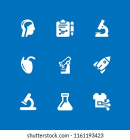 9 discovery icons in vector set. lab, research, sci fi and biology illustration for web and graphic design