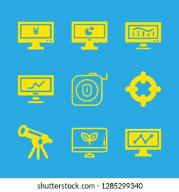 9 distance icons with measuring tape and focus with a circle with four lines in this set