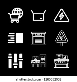 9 distribution icons with conveyor and design distribution of elements of an article in this set