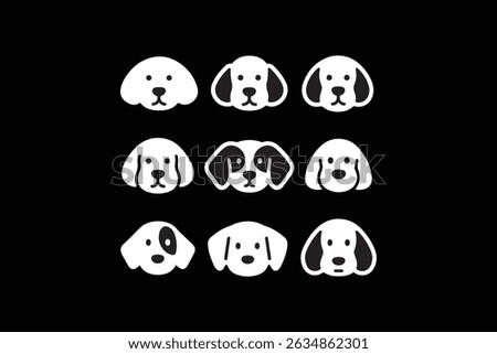 9 dog heads illustration set 