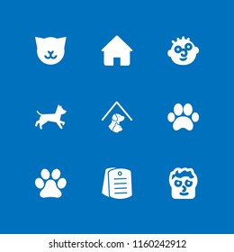 9 dog icons in vector set. goofy, dog tag, animal paw print and shelter illustration for web and graphic design