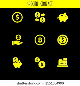9 dollar icons in vector set. coin, cash, savings and money illustration for web and graphic design