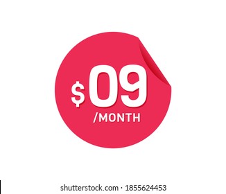 $9 Dollar Month. 9 USD Monthly sticker