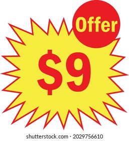 9 dollar - price symbol offer $9, $ ballot vector for offer and sale