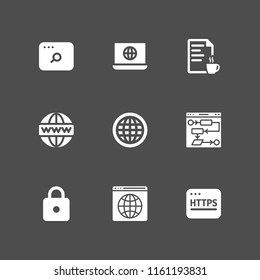 9 domain icons in vector set. https, content management, algorithm and http illustration for web and graphic design
