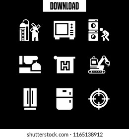9 door vector icon set with washing machine, peephole, fridge and barn icons for mobile and web