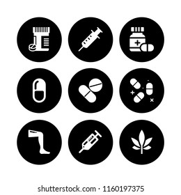 9 dose icons in vector set. syringe, pill, drug and drugs illustration for web and graphic design