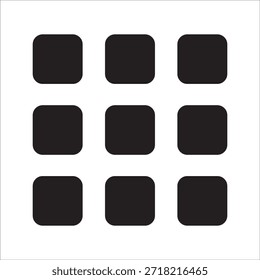 Icono de menú de 9 puntos. Símbolo de icono para el menú de la aplicación, más, menú de la lista, página principal. Botón de icono de Vector para la interfaz de usuario.