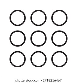 Symbol für 9 Punkte. Symbol für Anwendungsmenü, mehr, Listenmenü, Hauptseite. Vektorsymbol für die Benutzeroberfläche.