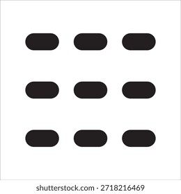 Icono de menú de 9 puntos. Símbolo de icono para el menú de la aplicación, más, menú de la lista, página principal. Botón de icono de Vector para la interfaz de usuario.