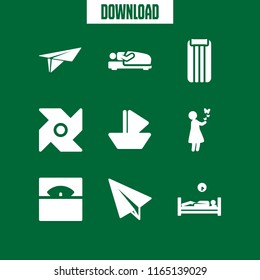 9 dream vector icon set with girl with butterflies, measuring, paper sailboat and sleeping icons for mobile and web