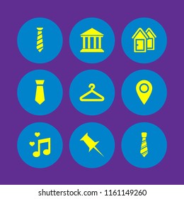 9 dress icons in vector set. wedding, tie, clothing hanger and dressing room illustration for web and graphic design