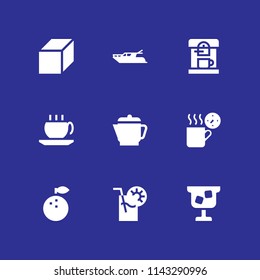 9 drink icon set with orange, kettle and juice vector illustration for graphic design and web