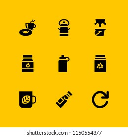 9 drink icons in vector set. tea, refresh, breakfast and milk illustration for web and graphic design
