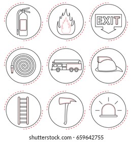 9 Easy-To-Use Fire Fighter Line Icons Designed as Black & White Theme