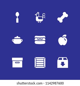 9 eat icon set with bone, saucepan and package vector illustration for graphic design and web