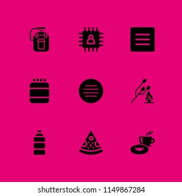 9 eat icons in vector set. food and restaurant, breakfast, pizza and chip illustration for web and graphic design