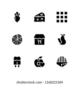 9 eat icons in vector set. diet, menu, food and restaurant and pizza illustration for web and graphic design