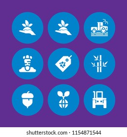 9 ecology icons in vector set. agriculture, plant on a hand, bamboo and tractor illustration for web and graphic design
