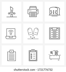 9 Editable Vector Line Icons and Modern Symbols of capsule; signal; printer; internet; meal Vector Illustration