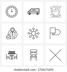 9 Iconos de línea de vectores editables y símbolos modernos de comunicación; internet; café; red; ilustración del vector chat