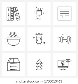 9 Editierbare Vector Line Icons und moderne Symbols für einen Schachbrettmuster; Feuerrakete Web; Feiern; Food Vector Illustration