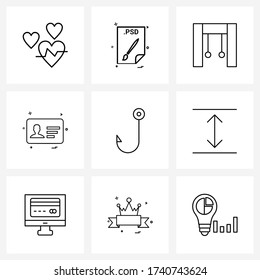 9 Editable Vector Line Icons and Modern Symbols of id card; card; gym; fitness Vector Illustration