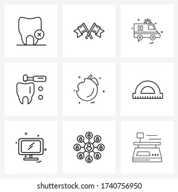 9 Editable Vector Line Icons and Modern Symbols of food; stomatology; ambulance; health; dental Vector Illustration