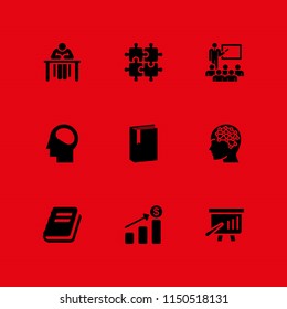9 education icons in vector set. brain, toy, class and book illustration for web and graphic design