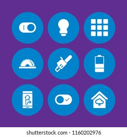 9 electric icons in vector set. saw, plug, smart home and grid illustration for web and graphic design