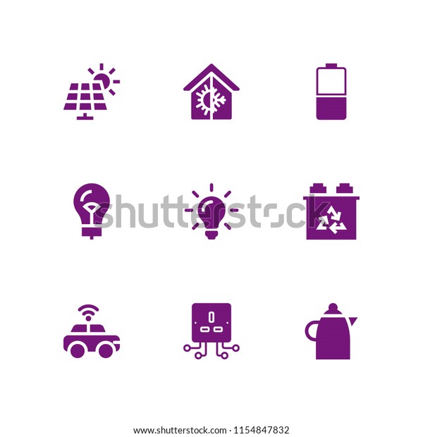 9 electric\
icons in vector set. solar panel, car battery, battery and kettle\
illustration for web and graphic\
design