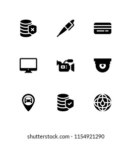 9 electronic icons in vector set. card, gps, tv and security camera illustration for web and graphic design