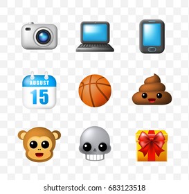 9 Emoticon on Transparent Background. Isolated Vector Illustration 