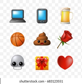 9 Emoticon on Transparent Background. Isolated Vector Illustration 