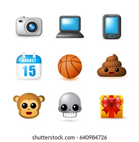 9 Emoticon on White Background. Isolated Vector Illustration 