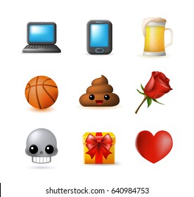 9 Emoticon on White Background. Isolated Vector Illustration 