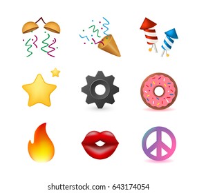 9 Emoticon on White Background. Isolated Vector Illustration 